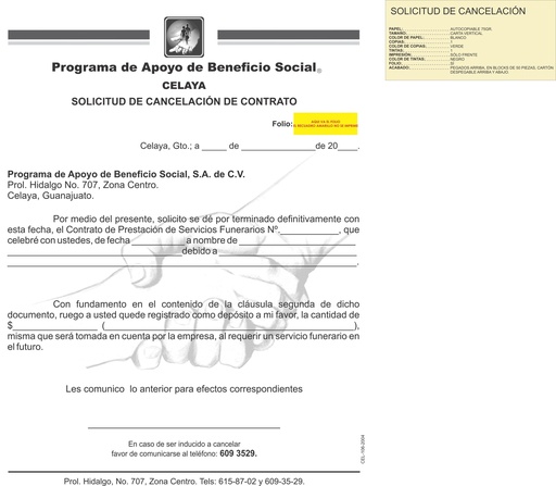 [CEL-106-0] SOLICITUD DE CANCELACIÓN