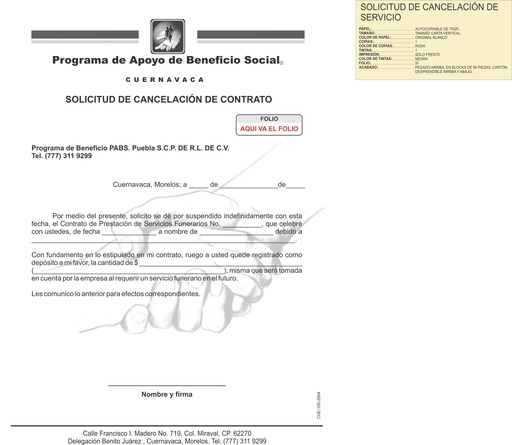 [CUE-105-0] CUE - SOLICITUD DE CANCELACI…N DE SERVICIO
