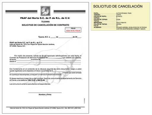 [TIJ-105-0] SOLICITUD DE CANCELACIÓN PAAF DEL NORTE