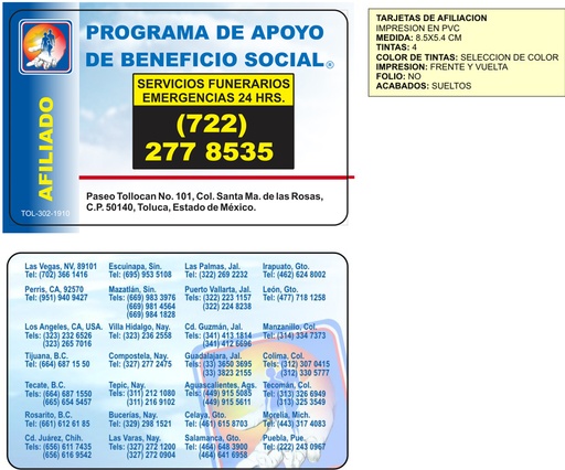 [TOL-302-0] TOL - TARJETA DE AFILIACION