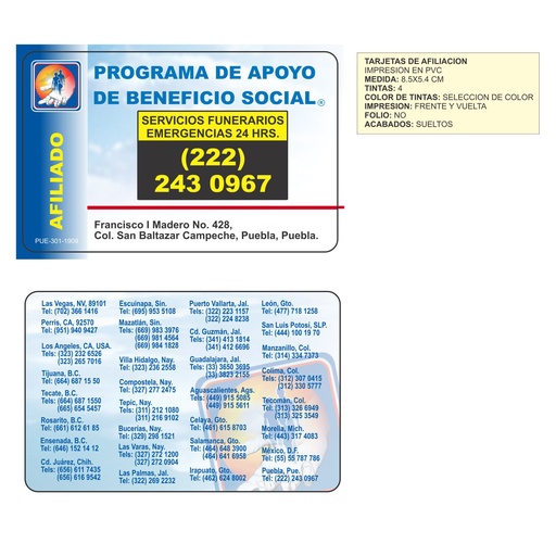 [PUE-301-0] PUE - TARJETA DE AFILIACION