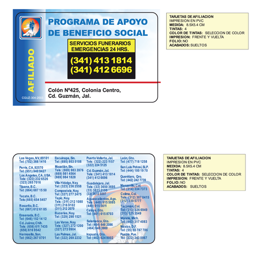 [CGUZ-304-0] TARJETAS DE AFILIACION