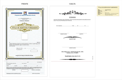 [MZN-301-0] TITULO DE SERVICIOS FUNERARIOS
