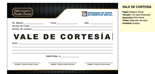 [CUE-604-0] CUE - VALE DE CORTESIA FUNERARIA